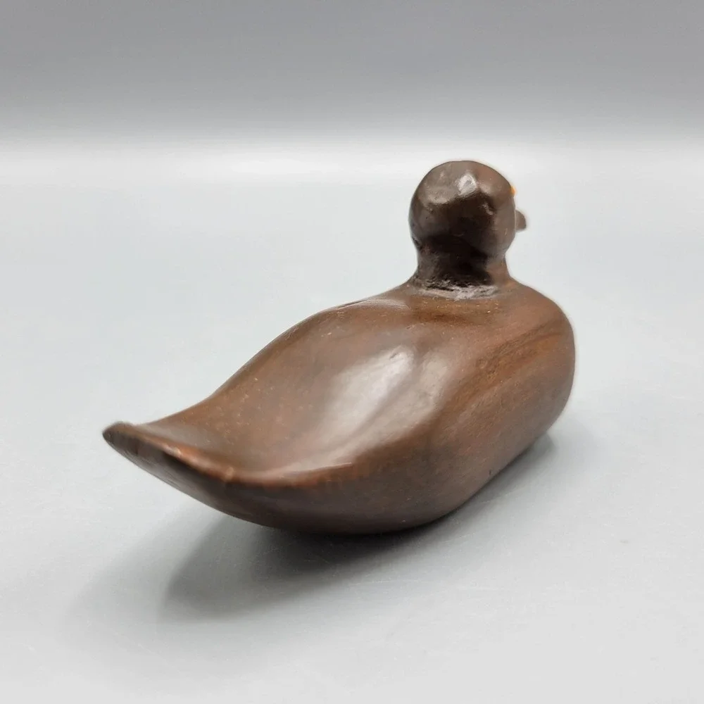 Vintage Hand Carved Wooden Duck Figurine Signed Larson 1978 1.75